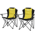 2 Pack Folding Camping Chairs, High Back Folding Chairs w/ Cup Holder, Padded Camping Chairs for Outdoor Events, Yellow