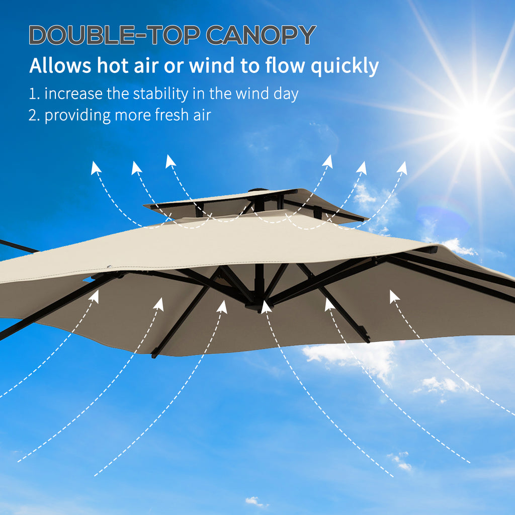 10ft Square Cantilever Patio Umbrella, 360Â° Rotating Overhanging Umbrella with Cross Base, Crank Handle, Khaki