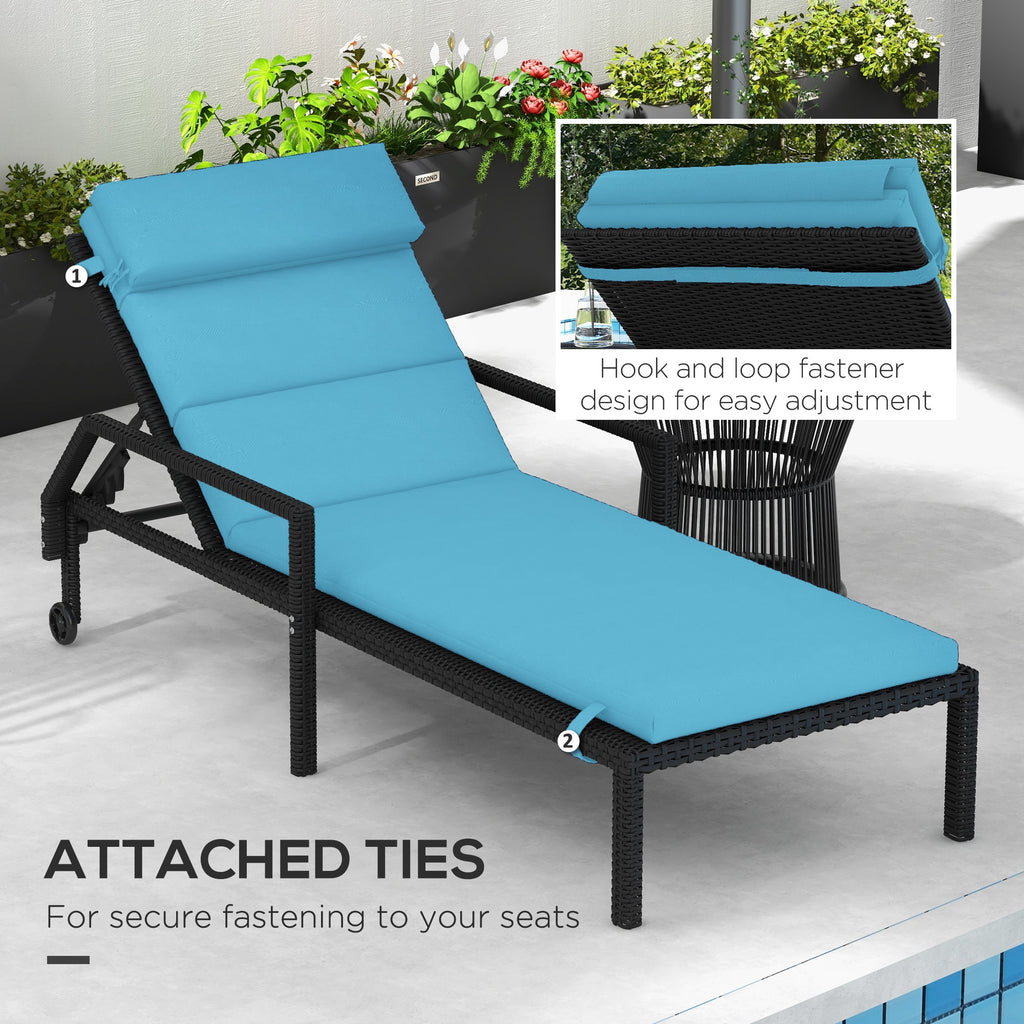 Patio Chaise Lounge Chair Cushion Replacement Sun Lounger Pads with Headrest and Ties, Turquoise