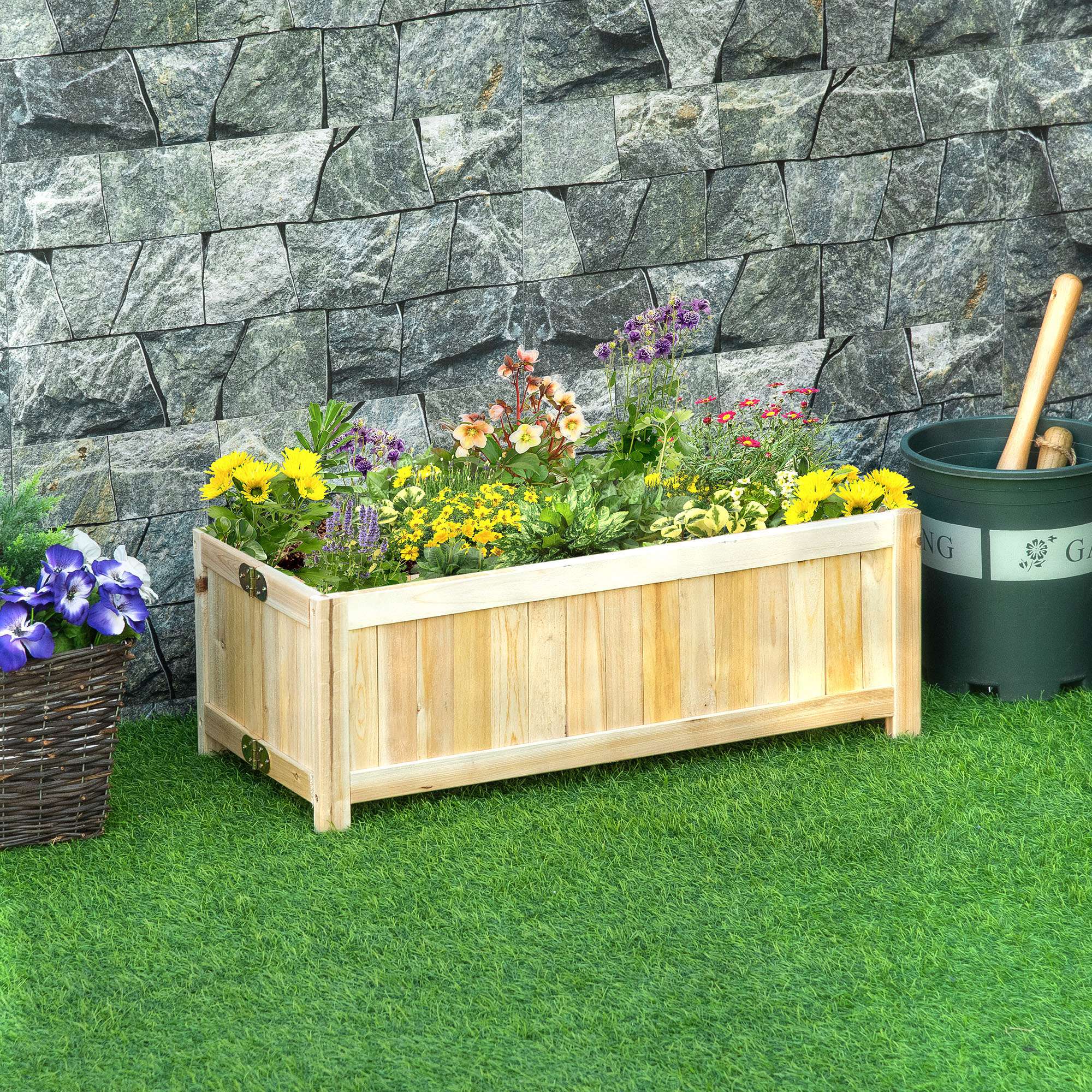 Foldable Elevated Planter Box, Wooden Raised Garden Bed for Backyard, Patio to Grow Vegetables, Herbs, Flowers, Natural