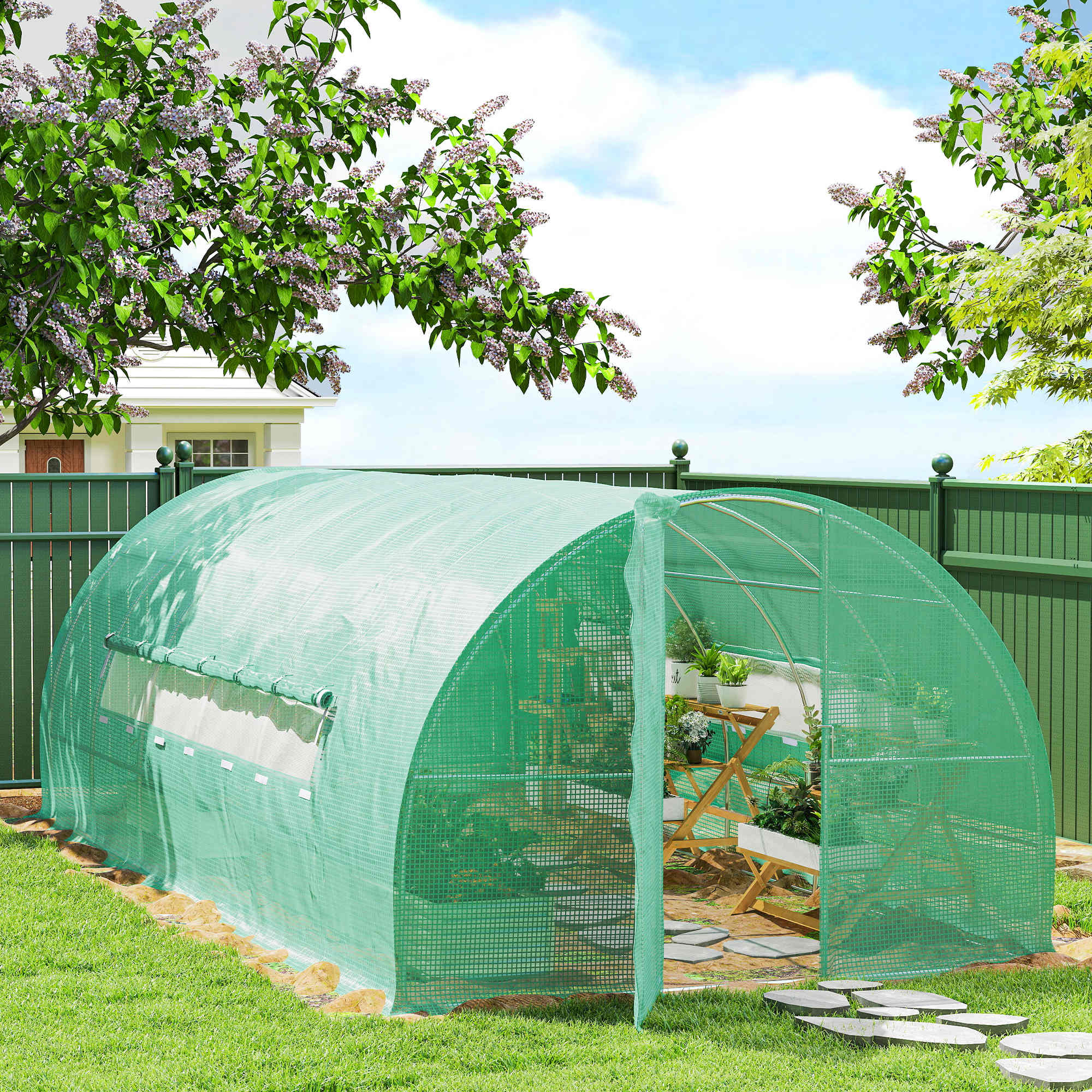 20x10x6.6ft Heavy Duty Outdoor Walk-in Tunnel Greenhouse Portable Garden Planting Warm House with PE Cover Green