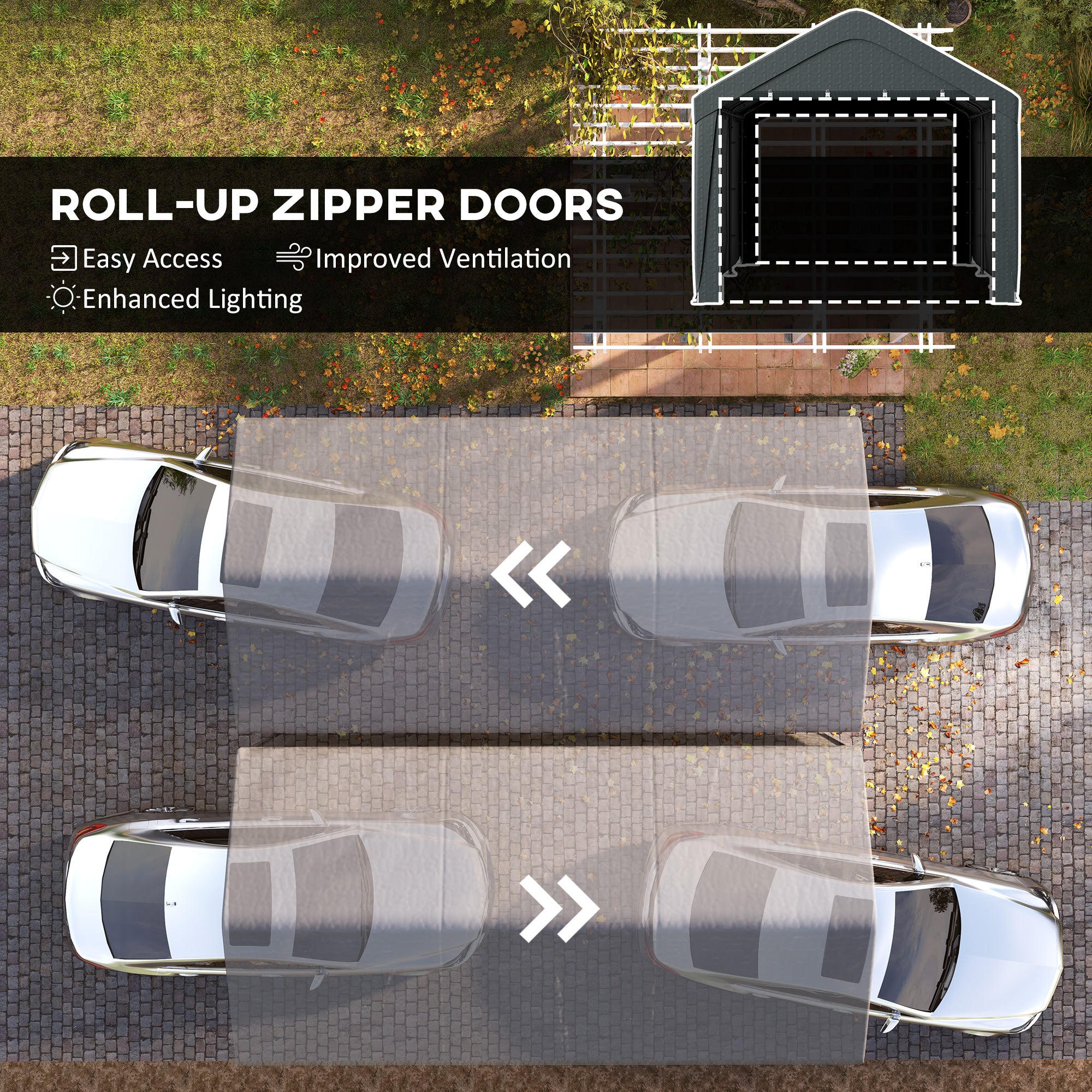 Carport, 10 x 20 ft Portable Garage with 2 Roll-Up Doors and Removable Sidewalls for Car, Truck, Boat, Dark Grey