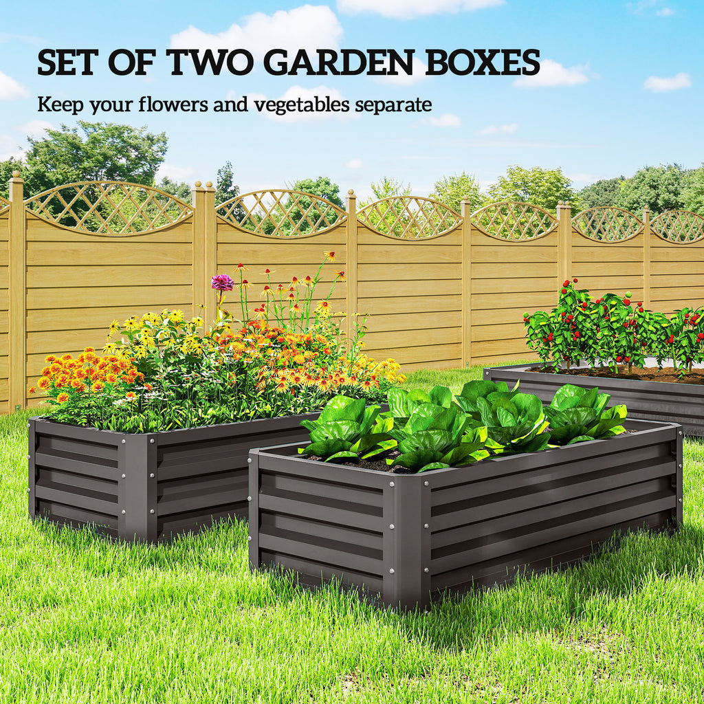 Galvanized Raised Garden Beds, Outdoor Planter Box, Set of 2, for Flowers, Herbs and Vegetables, Dark Grey