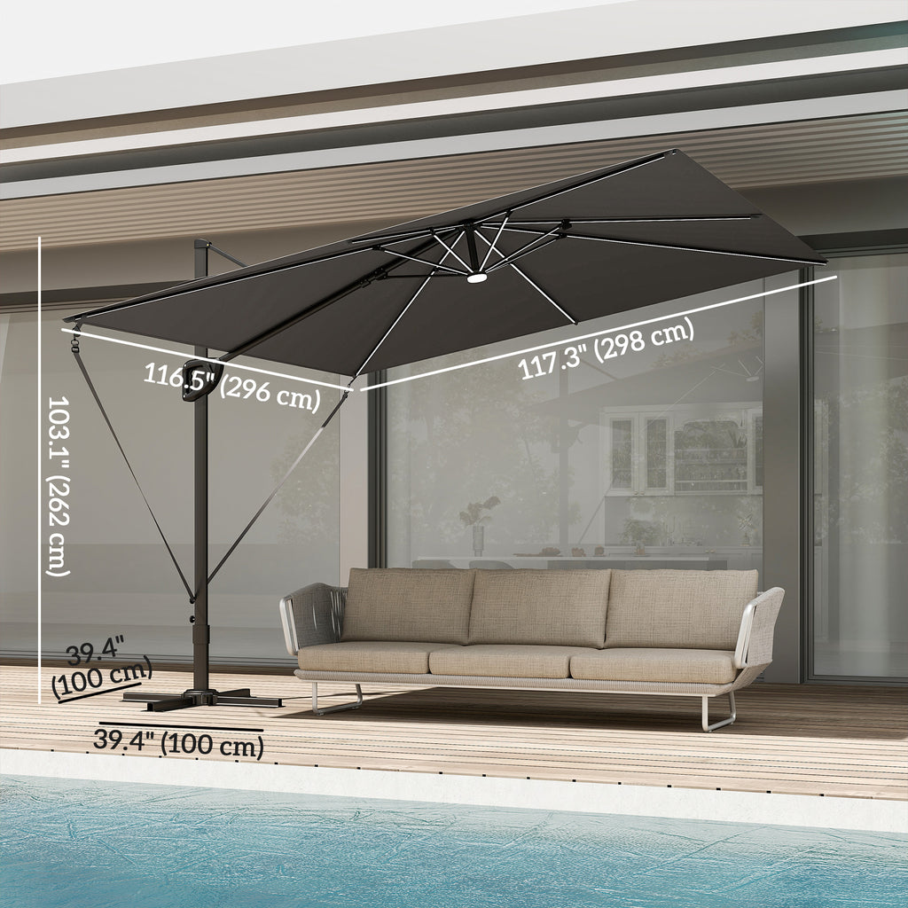 10 x 9.7 ft Offset Cantilever Patio Umbrella with Lights, Wind Rope, UPF50+ Outdoor Cantilever Parasol, Dark Grey