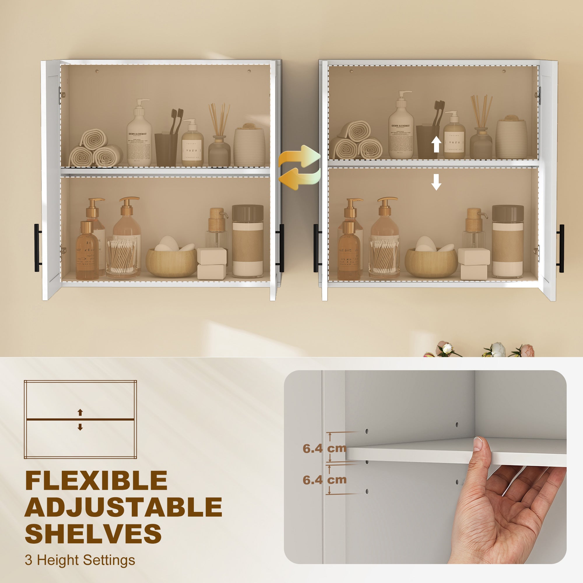 2-Piece Simple Medicine Cabinet Wall Mounted, Bathroom Wall Cabinet with 2 Doors and Adjustable Shelf Storage, White