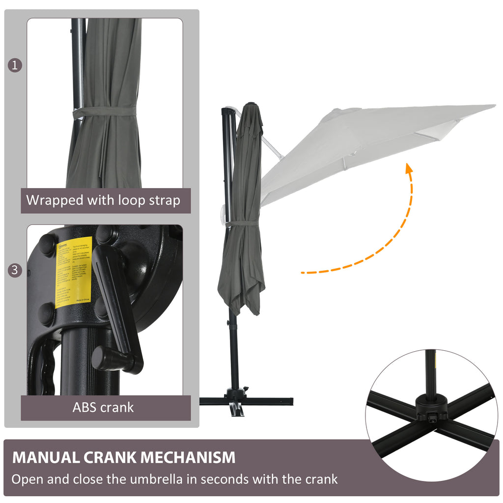 8' x 8' Square Patio Hanging Offset Umbrella with 360Â° Rotation, Aluminum Outdoor Cantilever Parasol with Crank & Tilt, Sun Canopy Shelter with Cross Base, Grey
