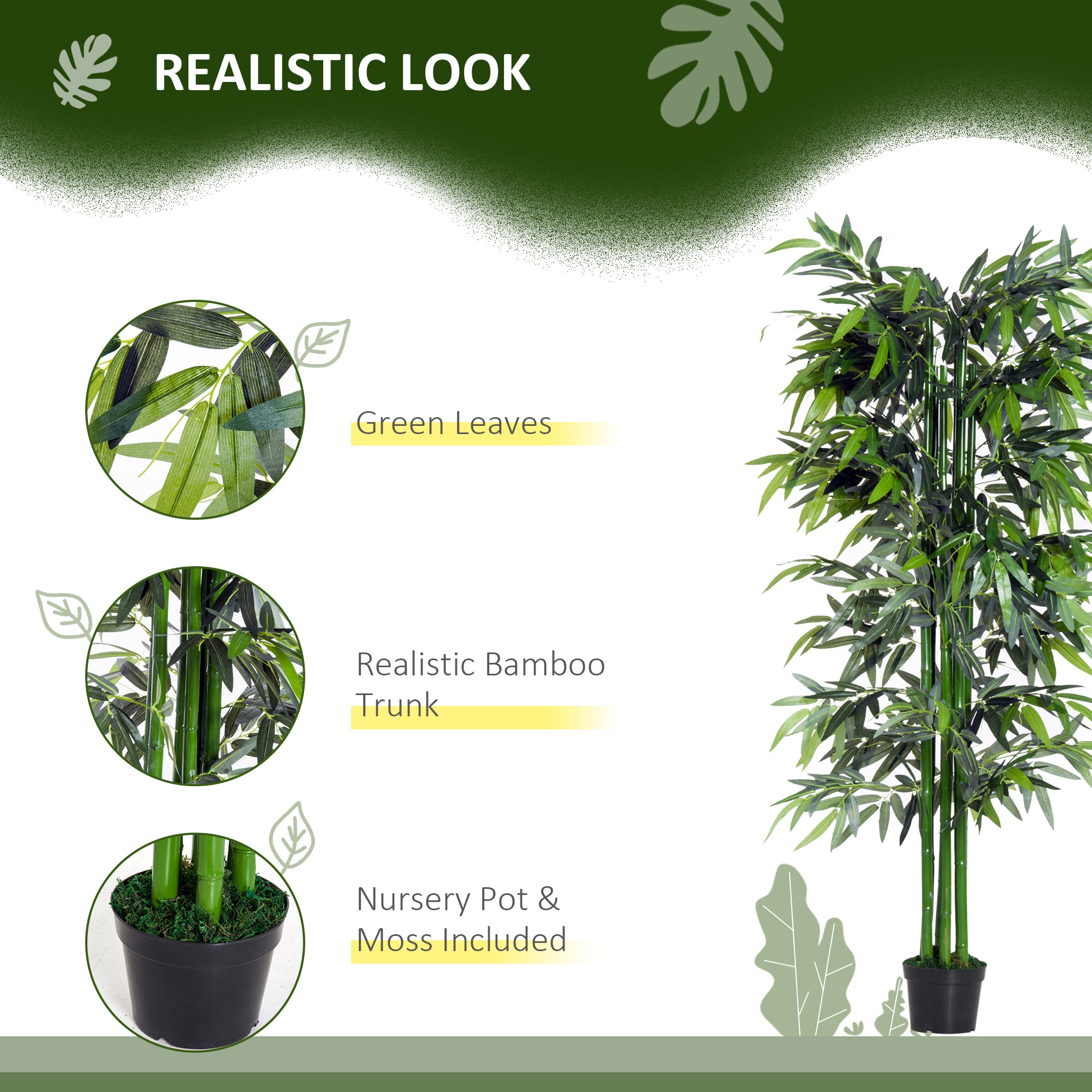 Set of 2 6FT Artificial Bamboo Tree Fake Decorative Plant with Nursery Pot for Indoor Outdoor DÃ©cor