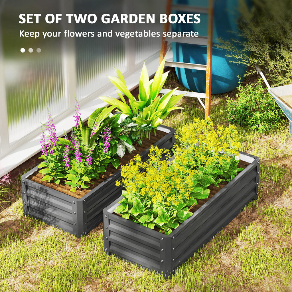 Galvanized Raised Garden Beds, Outdoor Planter Box, Set of 2, for Flowers, Herbs and Vegetables, Light Grey
