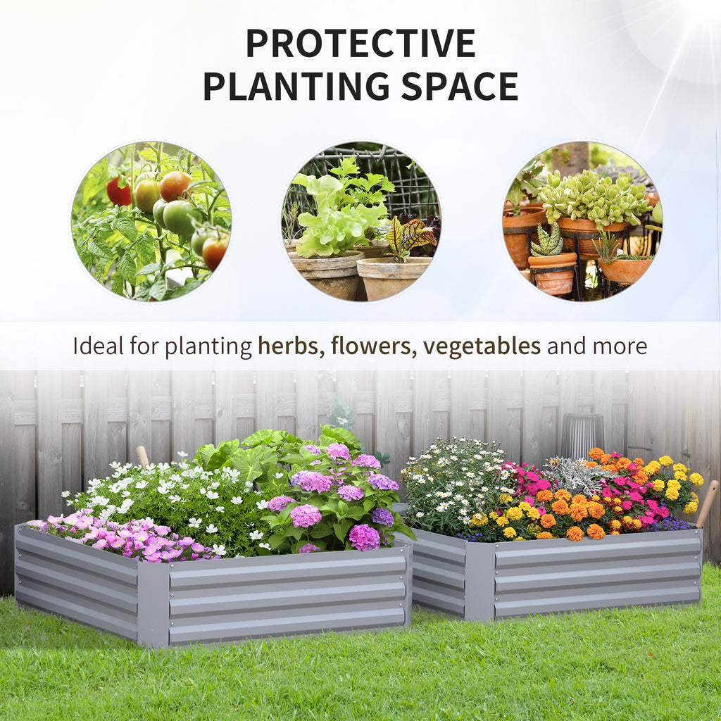 39" x 39" x 12" Set of 2 Raised Garden Bed, Elevated Planter Box with Galvanized Steel Frame for Growing Flowers, Herbs, Succulents, Grey