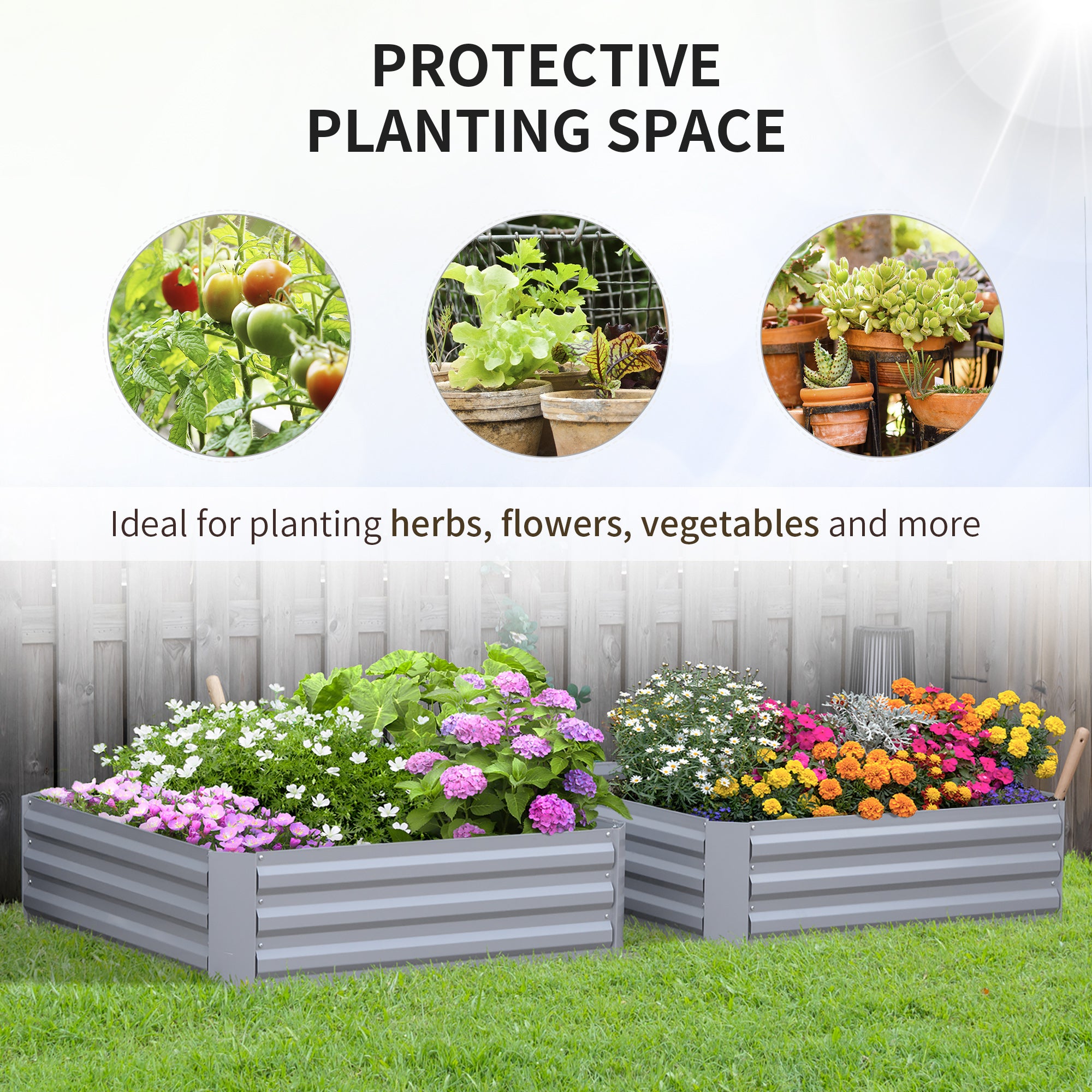 39" x 39" x 12" Set of 2 Raised Garden Bed, Elevated Planter Box with Galvanized Steel Frame for Growing Flowers, Herbs, Succulents, Grey