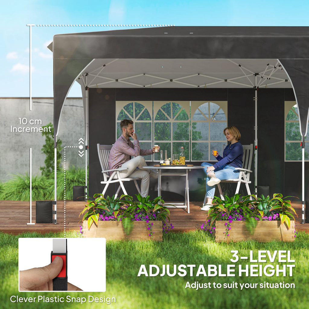 10 x 20 ft Pop Up Canopy Tent with Reflective Strips, UPF 50+ Easy up Instant Canopy with 6 Sandbags, Black