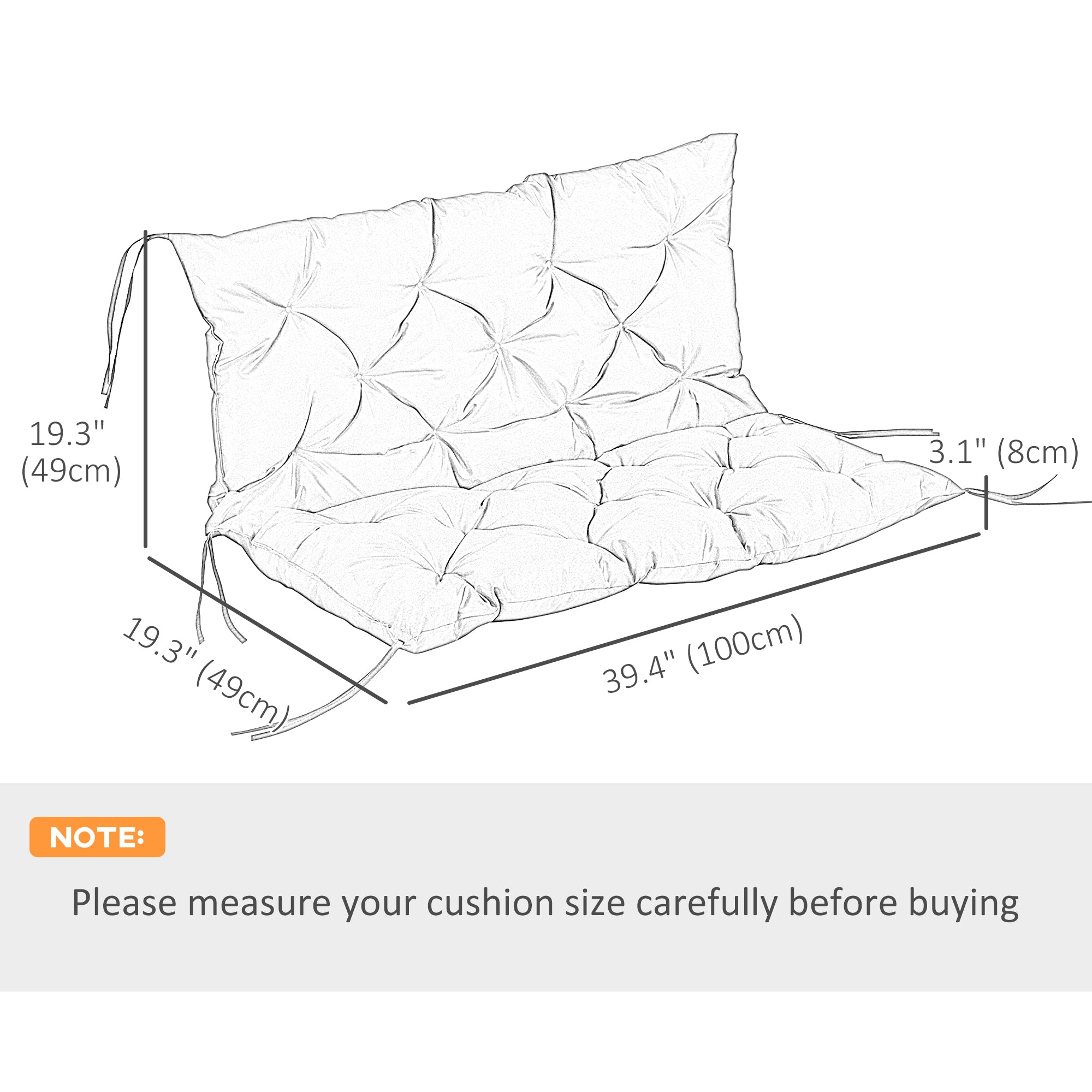 2-Seater Garden Bench Cushion Swing Chair Mat Replacement with Backrest, for Indoor and Outdoor, 39.4"x38.6", Khaki