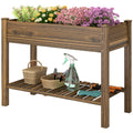 Elevated Planter Box w/ Legs and Storage Shelf, Raised Garden Bed, Elevated Wooden Planter Box, Carbonized