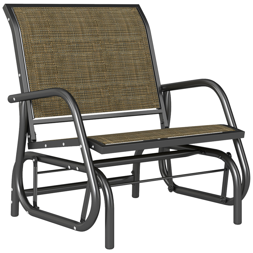 Patio Glider Outdoor Glider Chair with Breathable Mesh Seat & Backrest, Armrests and Metal Frame, Light Mixed Brown