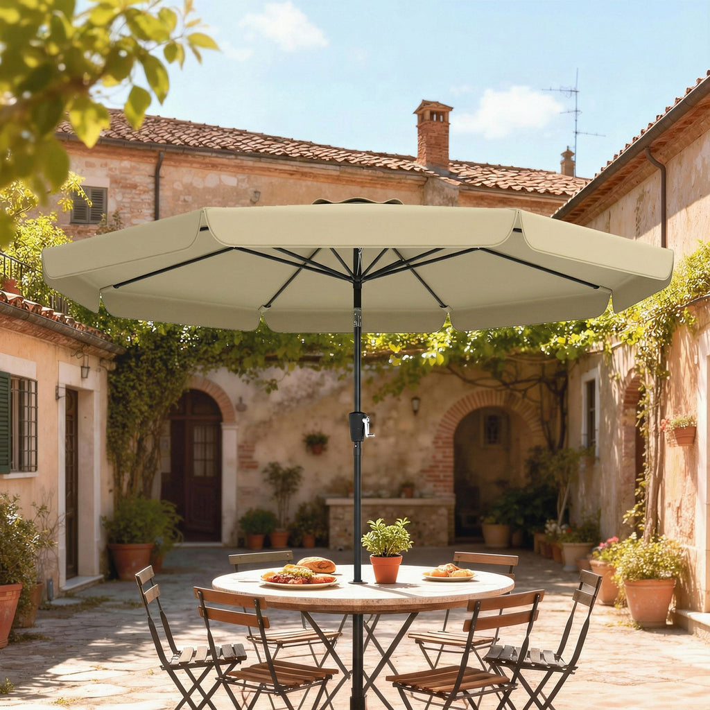 10 ft Patio Umbrella with Push Button Tilt and Crank, Outdoor Market Table Umbrella Parasol, Khaki