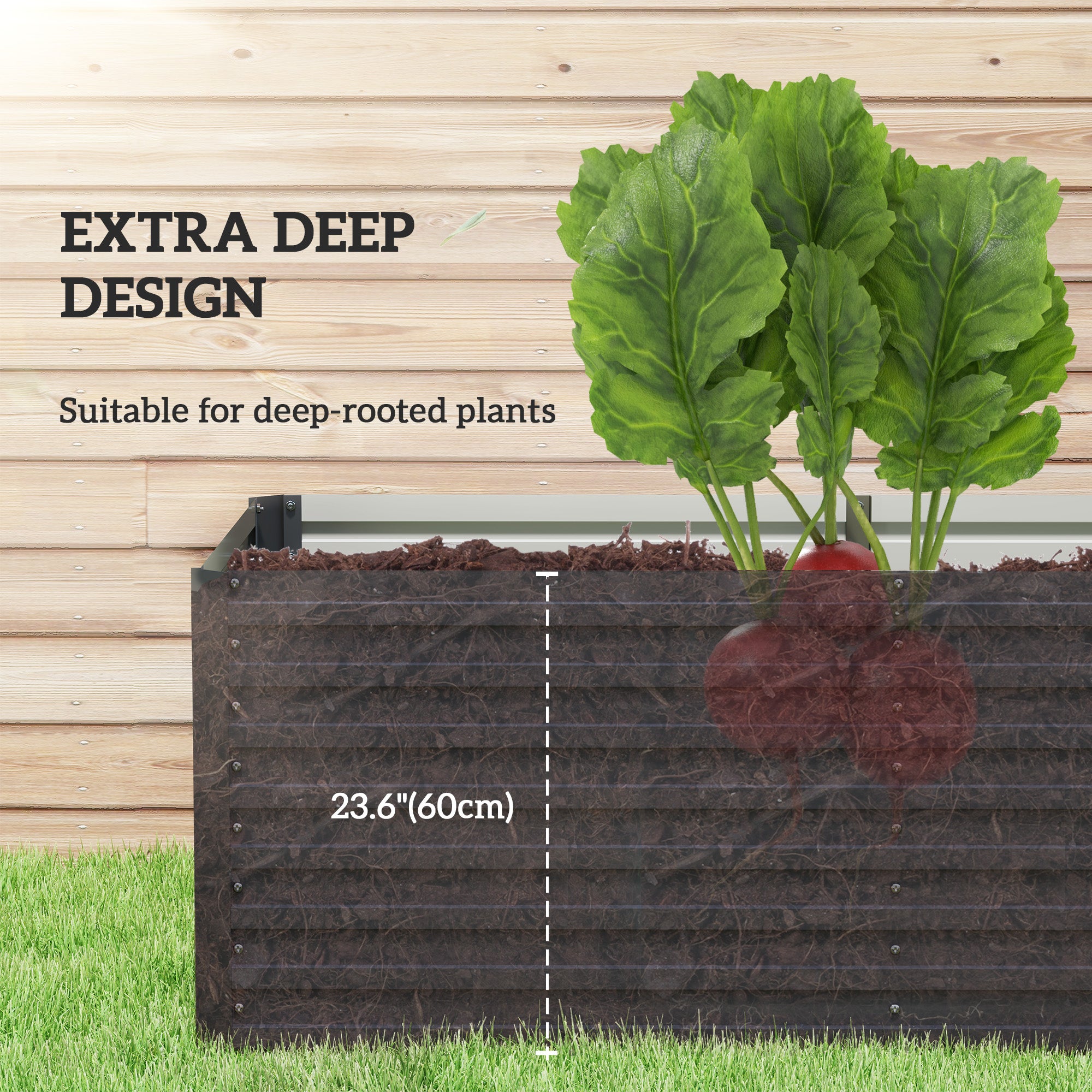 5' x 3' x 2' Raised Garden Bed, Galvanized Planter Box for Growing Flowers, Herbs and Vegetables, Dark Grey