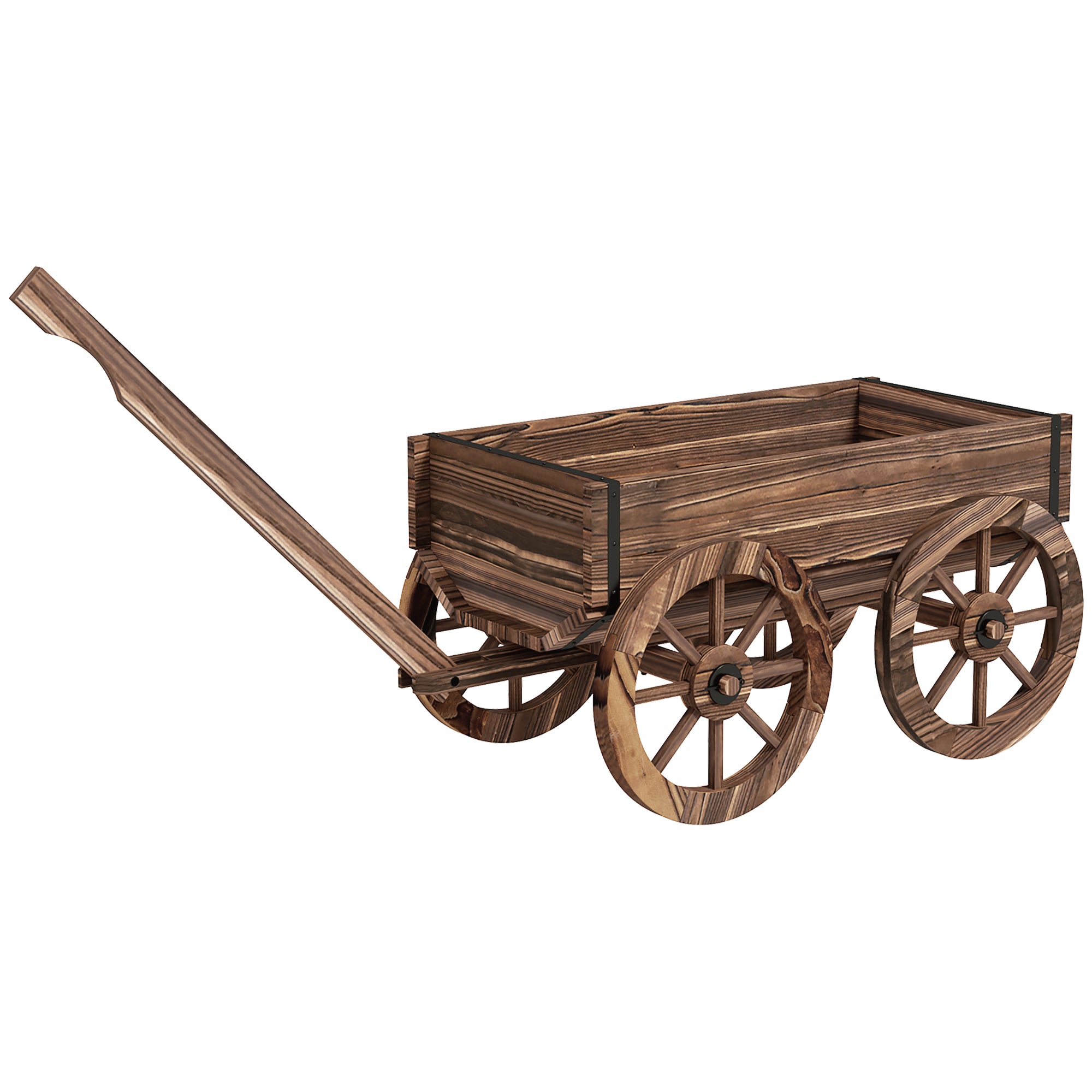 Raised Garden Bed, Wooden Wagon Planter Boxes with Drainage Holes, for Vegetables Flowers Herbs, Carbonized