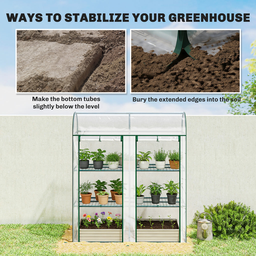 3 Tier Mini Greenhouse, Portable Greenhouse with 2 Roll-up Doors, 56.3" x 18.1" x 64.6", Clear