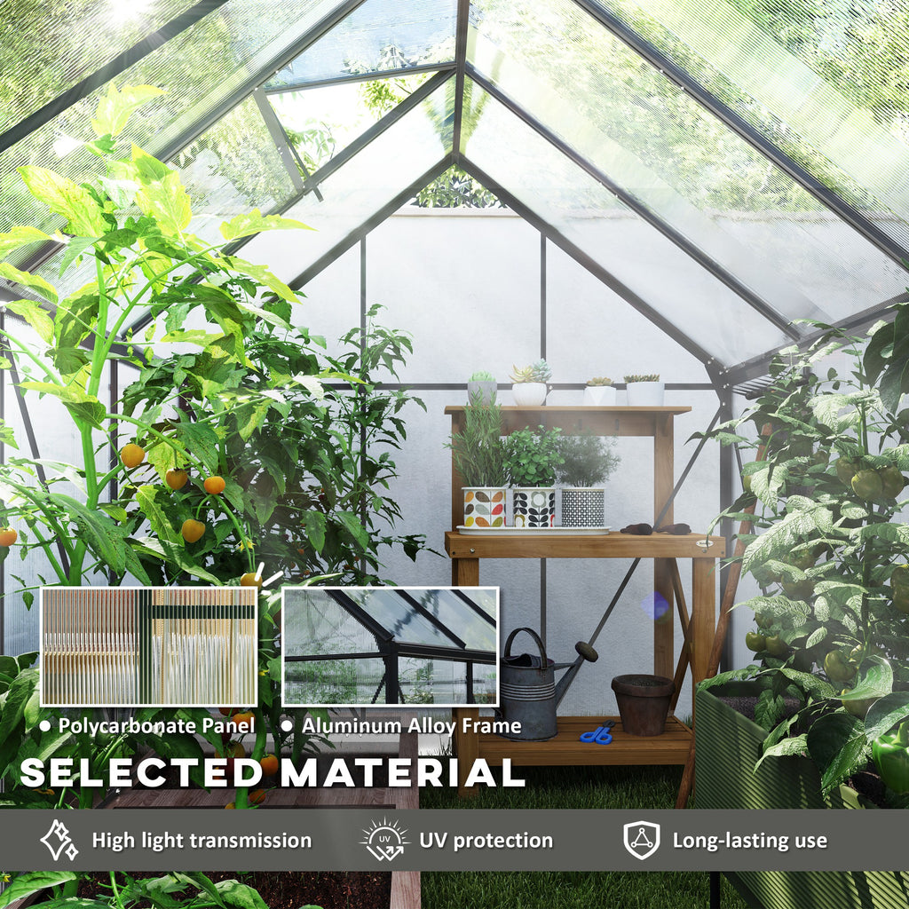6' x 8' x 6.5' Polycarbonate Greenhouse, Walk-in Green House with Adjustable Roof Vent Galvanized Base Sliding Door Rain Gutter for Outdoor Garden Backyard, Charcoal Grey