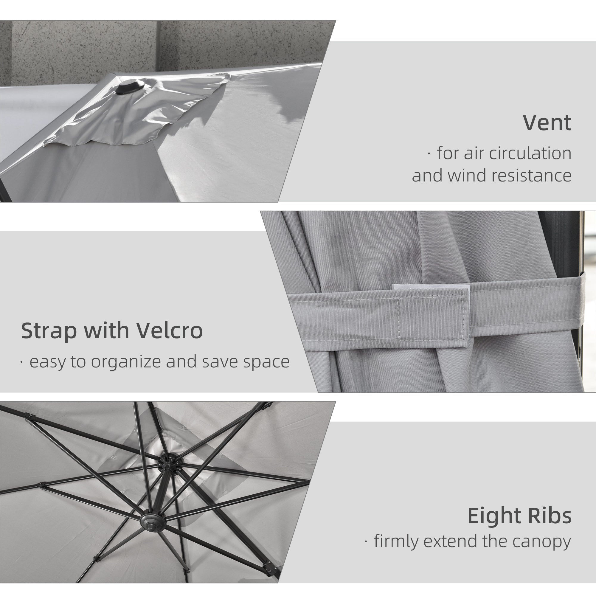 9ft Cantilever Patio Umbrella, Square Overhanging Umbrella with Cross Base, Crank Handle, Tilt Light Grey