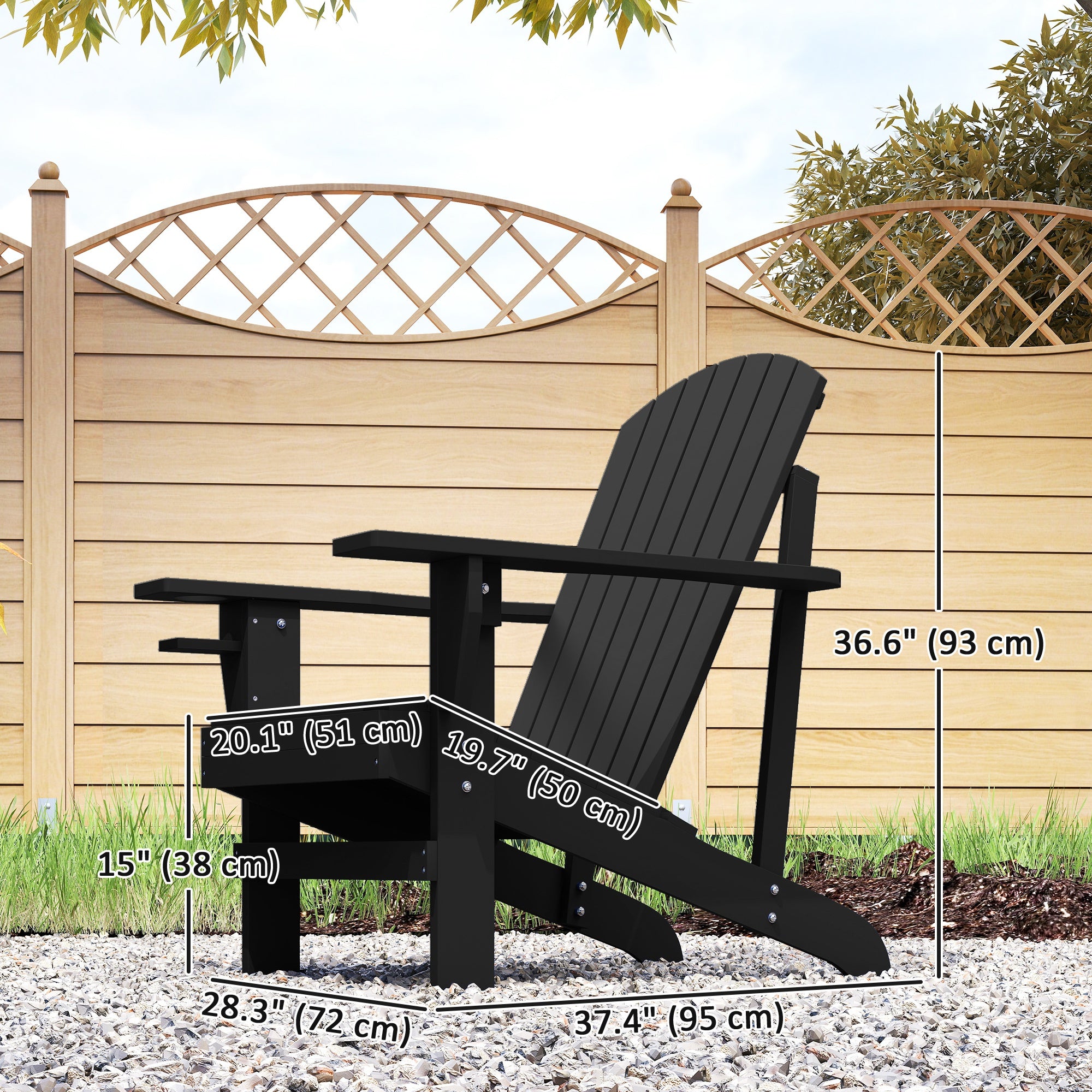 Classic Adirondack Chair Muskoka Chair, Garden Deck Chair with Cup Holder for Patio, Indoor, Backyard, Black