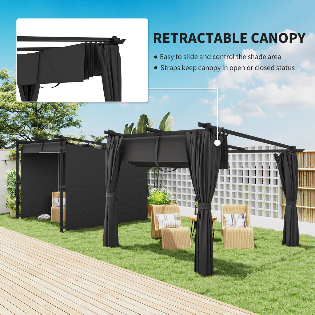 8' x 8.5' Metal Retractable Pergola Canopy with Sidewalls, Outdoor Gazebo UPF30+ Sun Shade Shelter for Garden, Deck