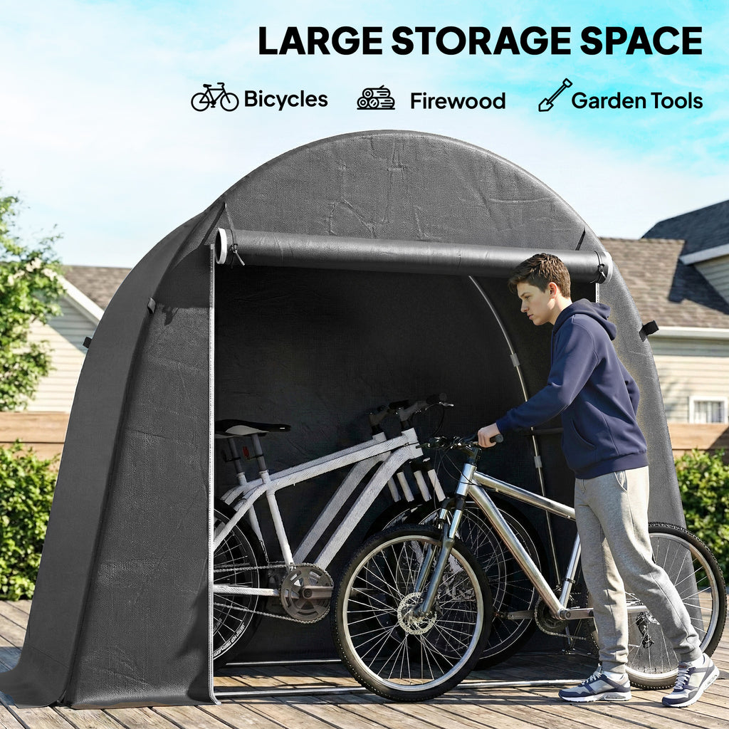 8' x 4' Portable Shed, Waterproof Bike Tent with Roll-up Zipper Door and Galvanised Metal Frame for Bike, Garden Tools
