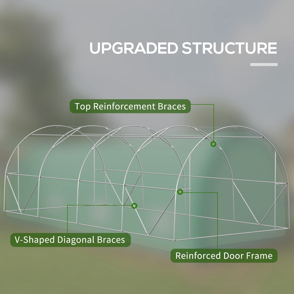 19.5' x 10' x 6.5' Upgraded Tunnel Greenhouse Green House with Mesh Door and Windows, 15 Plant Labels and Gloves, Green