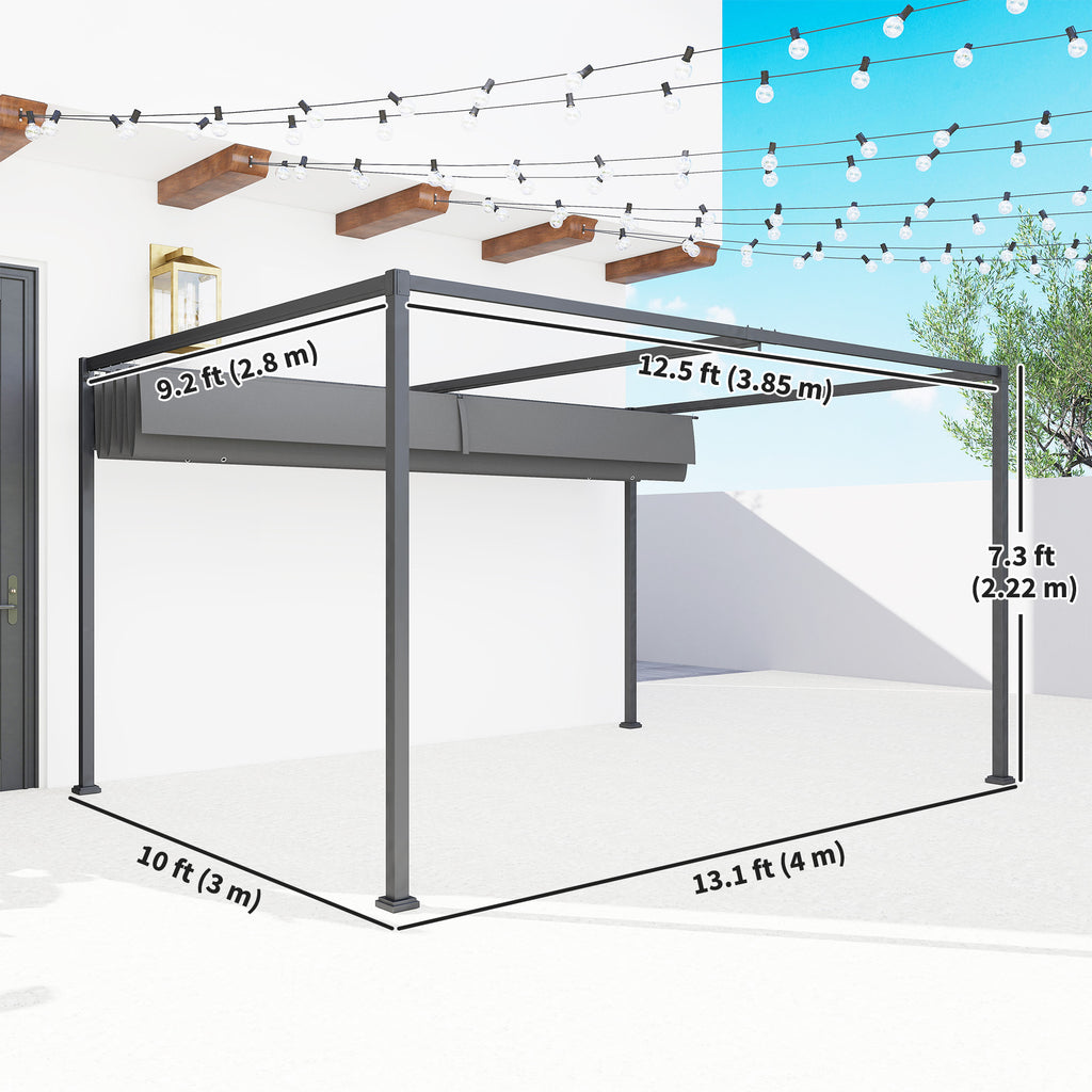 13' x 10' Patio Pergola with Retractable Canopy, Outdoor Sun Shelter, Yard Shade, Dark Grey