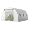 Walk-in Tunnel Greenhouse, Plant Hot House w/ Support Rods, Roll-up Mesh Door, Mesh Windows, 13'x9.8'x6.6', White