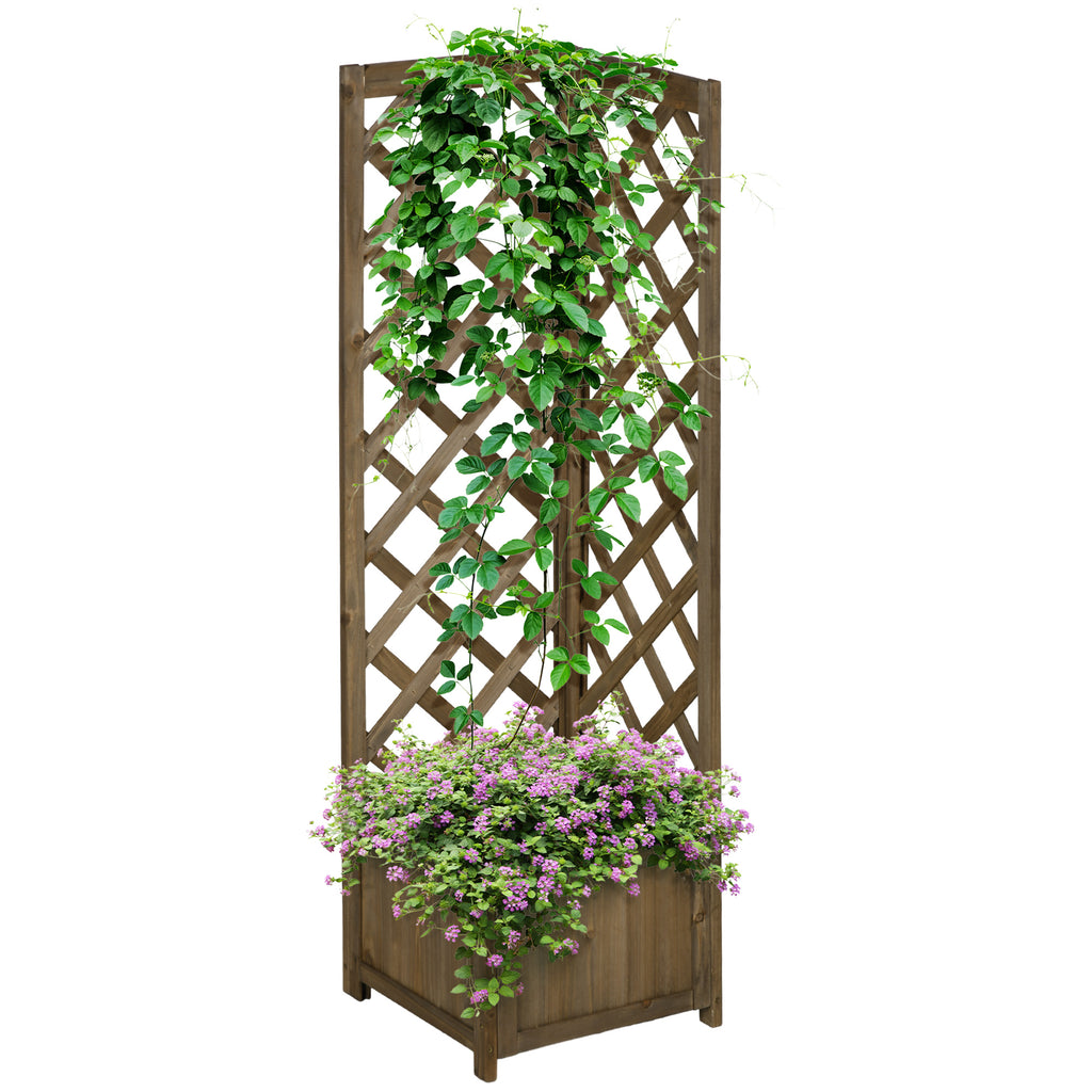 Raised Garden Bed Wood Planter with Trellis for Vine Climbing, 16" x 16" x 57", Carbonized