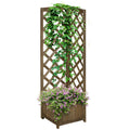 Raised Garden Bed Wood Planter with Trellis for Vine Climbing, 16" x 16" x 57", Carbonized