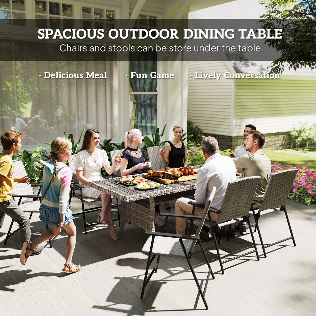 75" Outdoor Dining Table for 6-8, Wicker Patio Table with Storage Shelf and WPC Slatted Top for Balcony, Grey