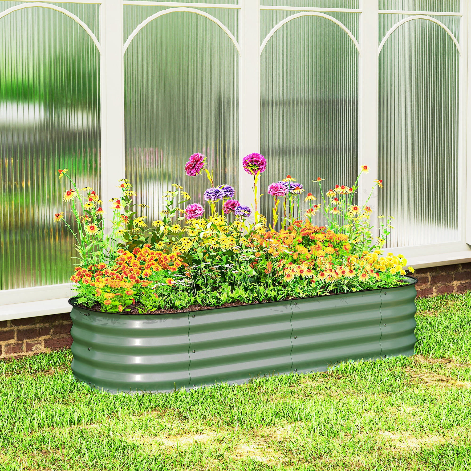 4.9 x 2 x 1ft Galvanized Raised Garden Bed Kit, Metal Planter Box with Safety Edging, Green