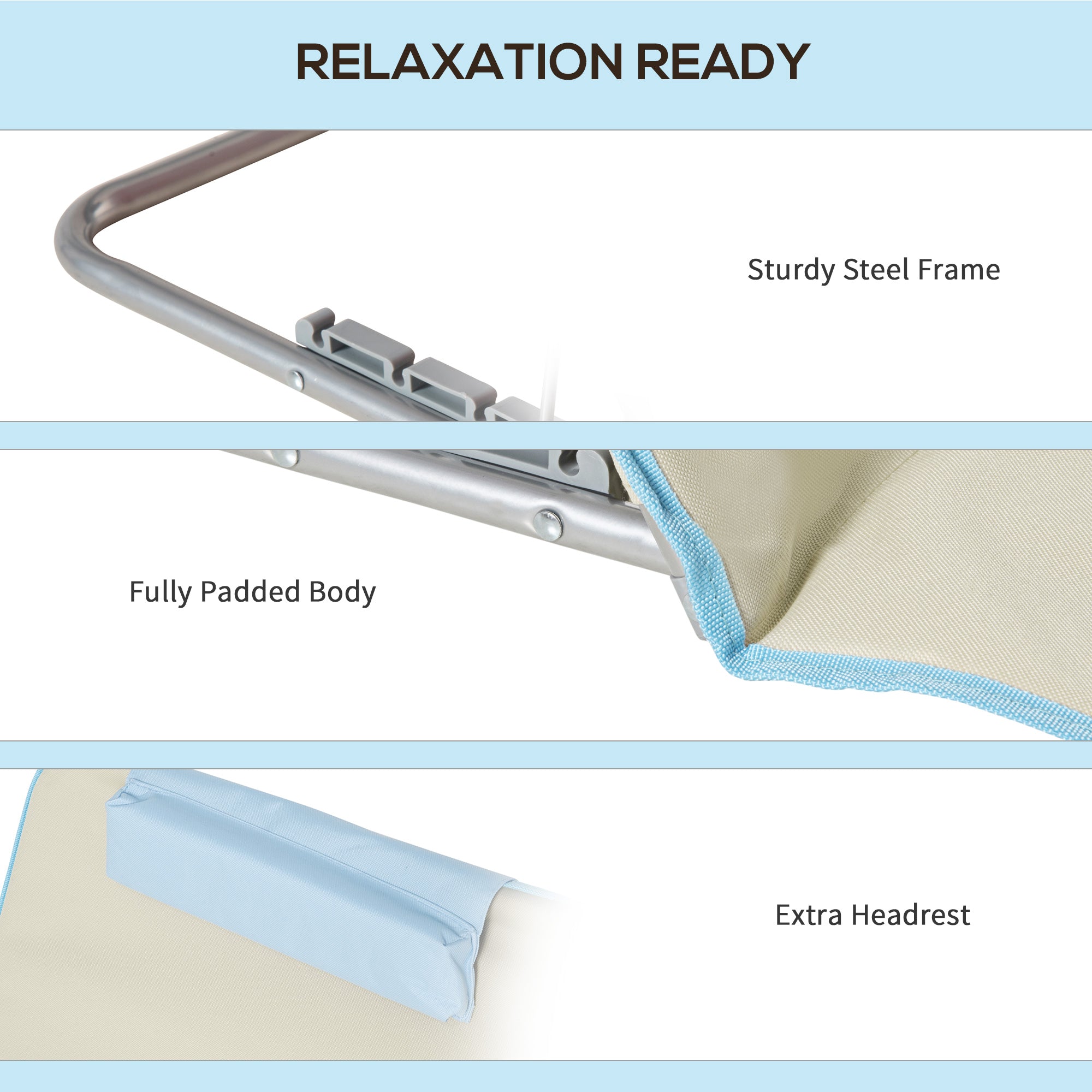 Set of 2 Beach Lounge Chair, Folding Ground Beach Mat w/ Adjustable Back, Steel Frame, Head Pillow and Carry Bag, Beige