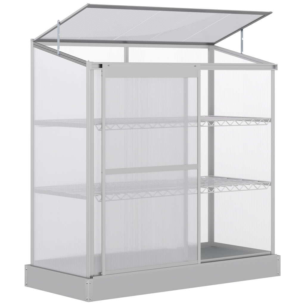 Aluminum Cold Frame Greenhouse, Raised Planter Bed Protection with Openable Top and 2 Shelves for Outdoor Indoor