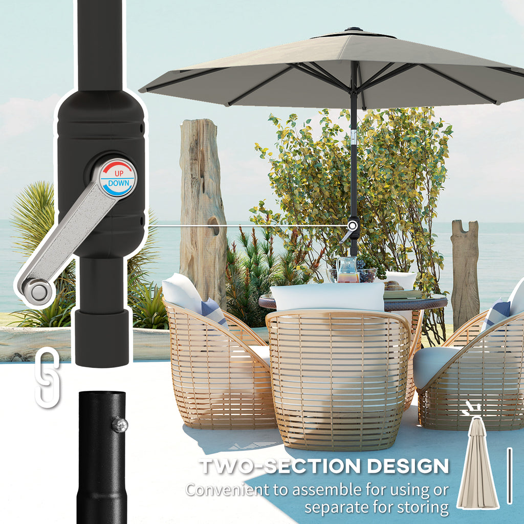 Aluminum Patio Umbrella, Garden Outdoor Parasol, Sun Shelter, 8.5ft, Light Grey