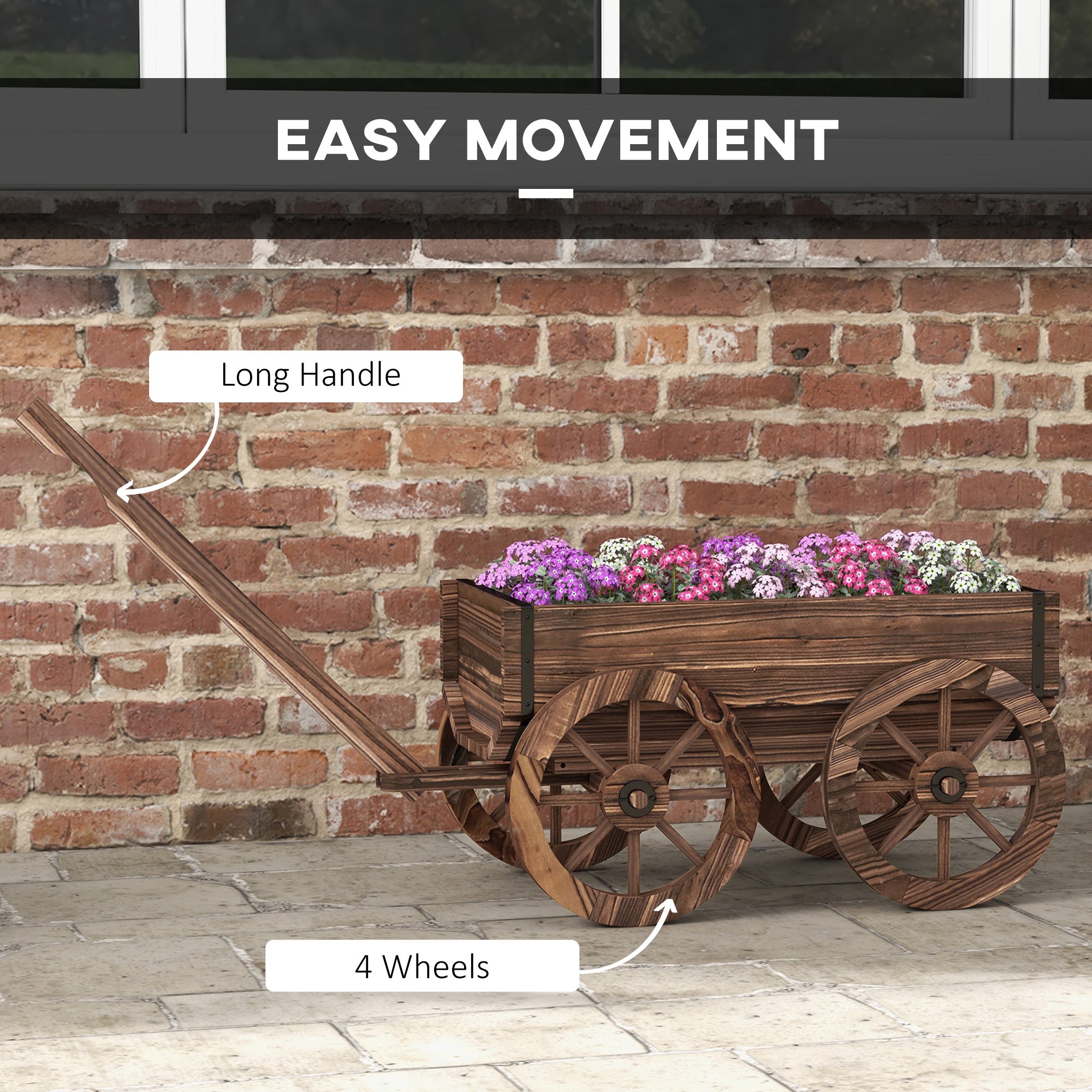Raised Garden Bed, Wooden Wagon Planter Boxes with Drainage Holes, for Vegetables Flowers Herbs, Carbonized