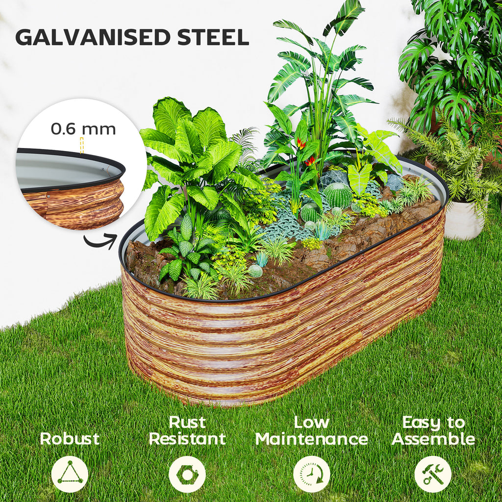 5 x 2.5 x 2 ft Galvanized Raised Garden Bed, Easy DIY Oval Planter Box with Safety Edging and Gloves, Brown Wood Effect