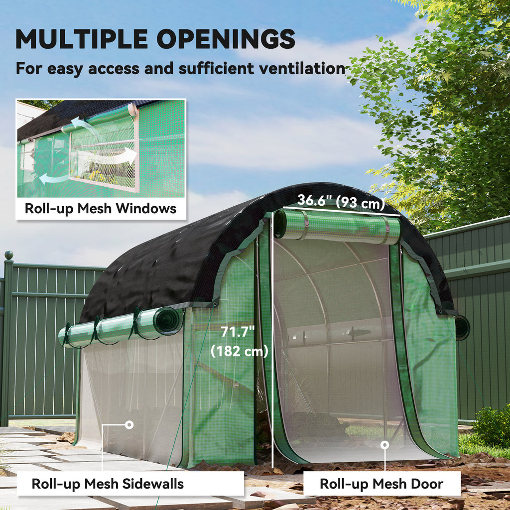 Walk-in Tunnel Greenhouse, Plant Hot House with Sunshade Net, Roll-up Mesh Sidewalls, 2 Doors, 6.6' x 10' x 6.5' , Green
