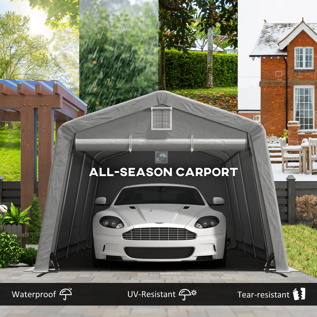11' x 20' Portable Garage, Heavy Duty Carport Canopy with Ventilation Windows and Large Roll-up Door, Grey