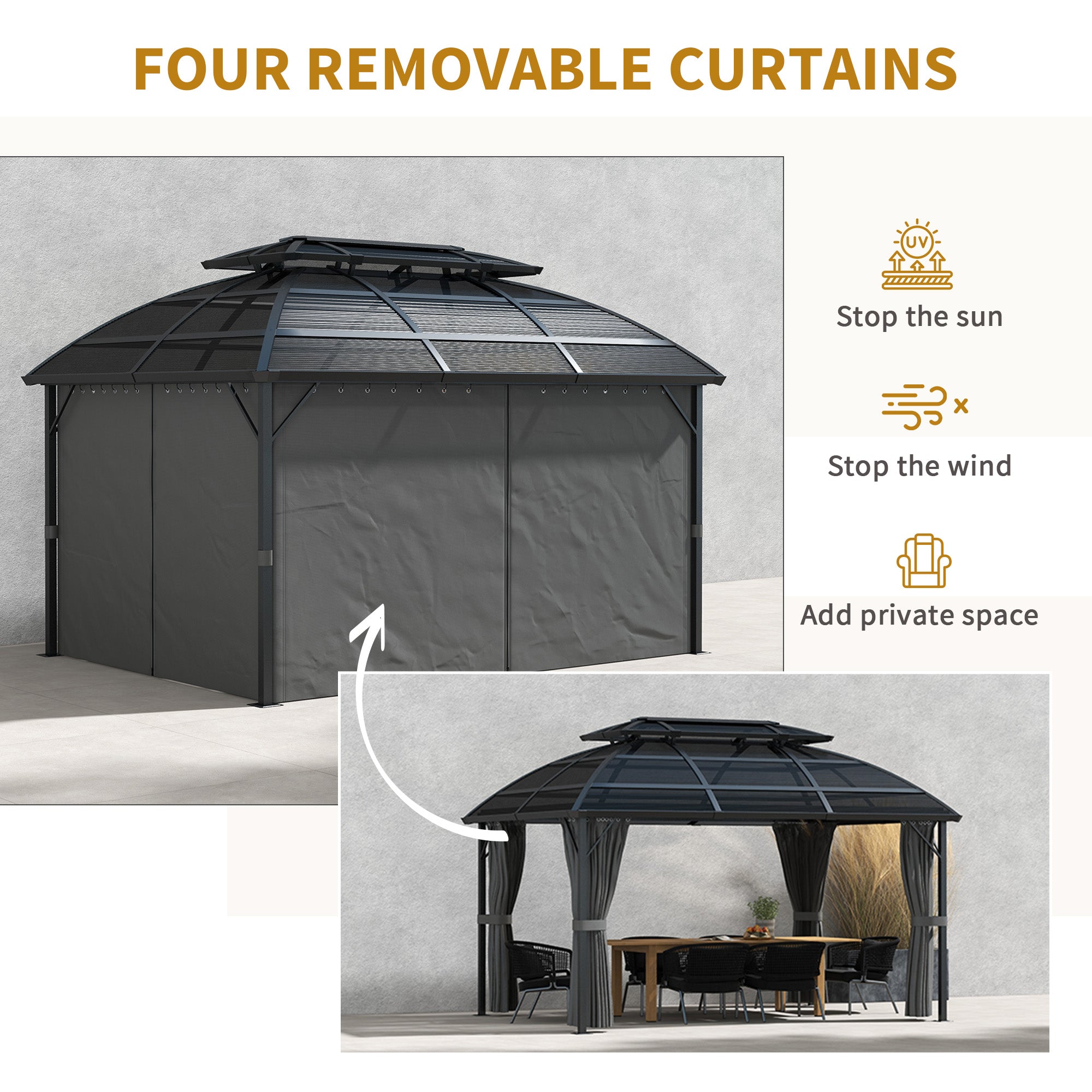 13' x 10' Patio Gazebo, Double Roof Outdoor Gazebo Canopy Shelter with Curtains and Aluminium Frame for Garden, Black