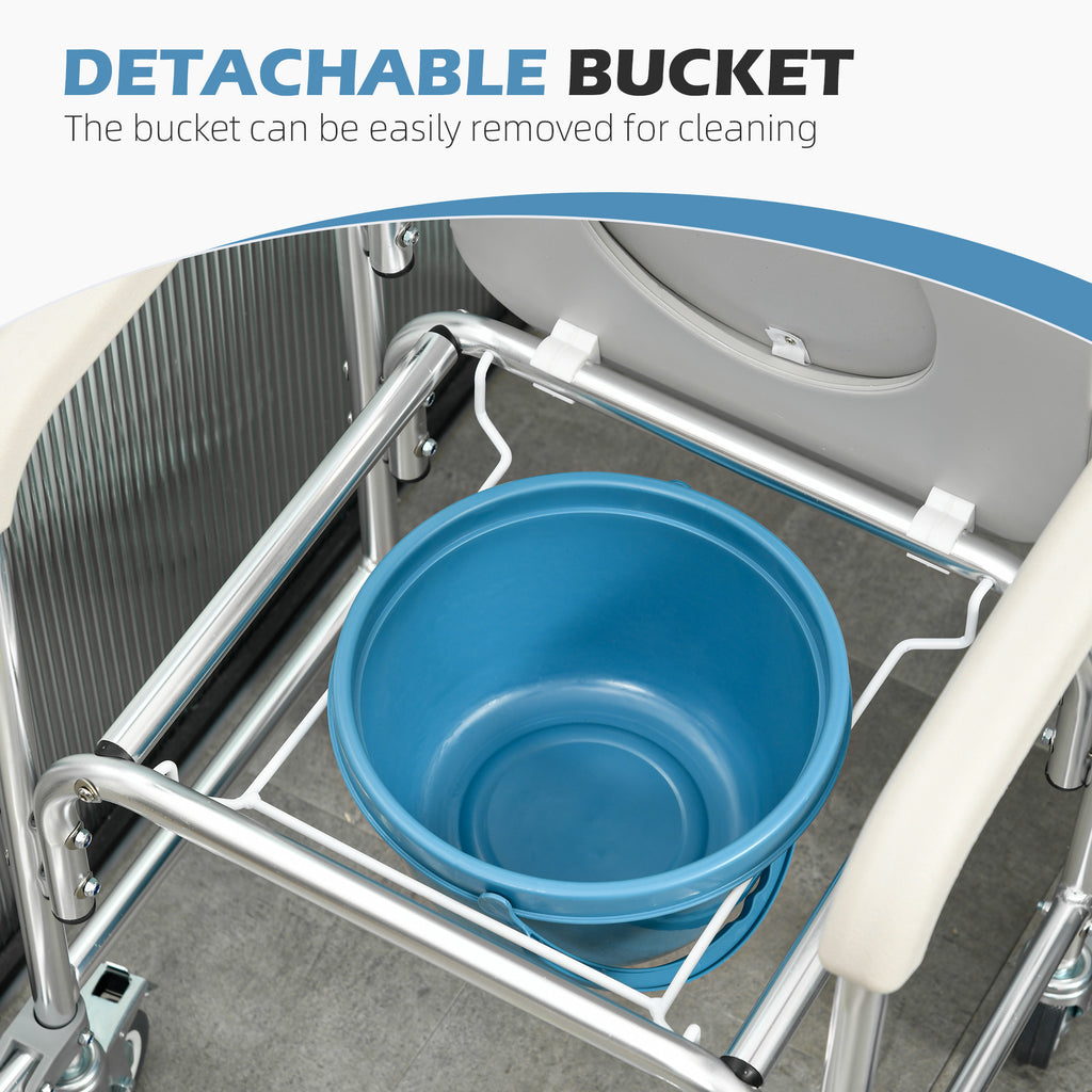 3-in-1 Shower Commode Wheelchair, Transport Beside Commode Chair with Padded Seat for the Elderly, Disabled