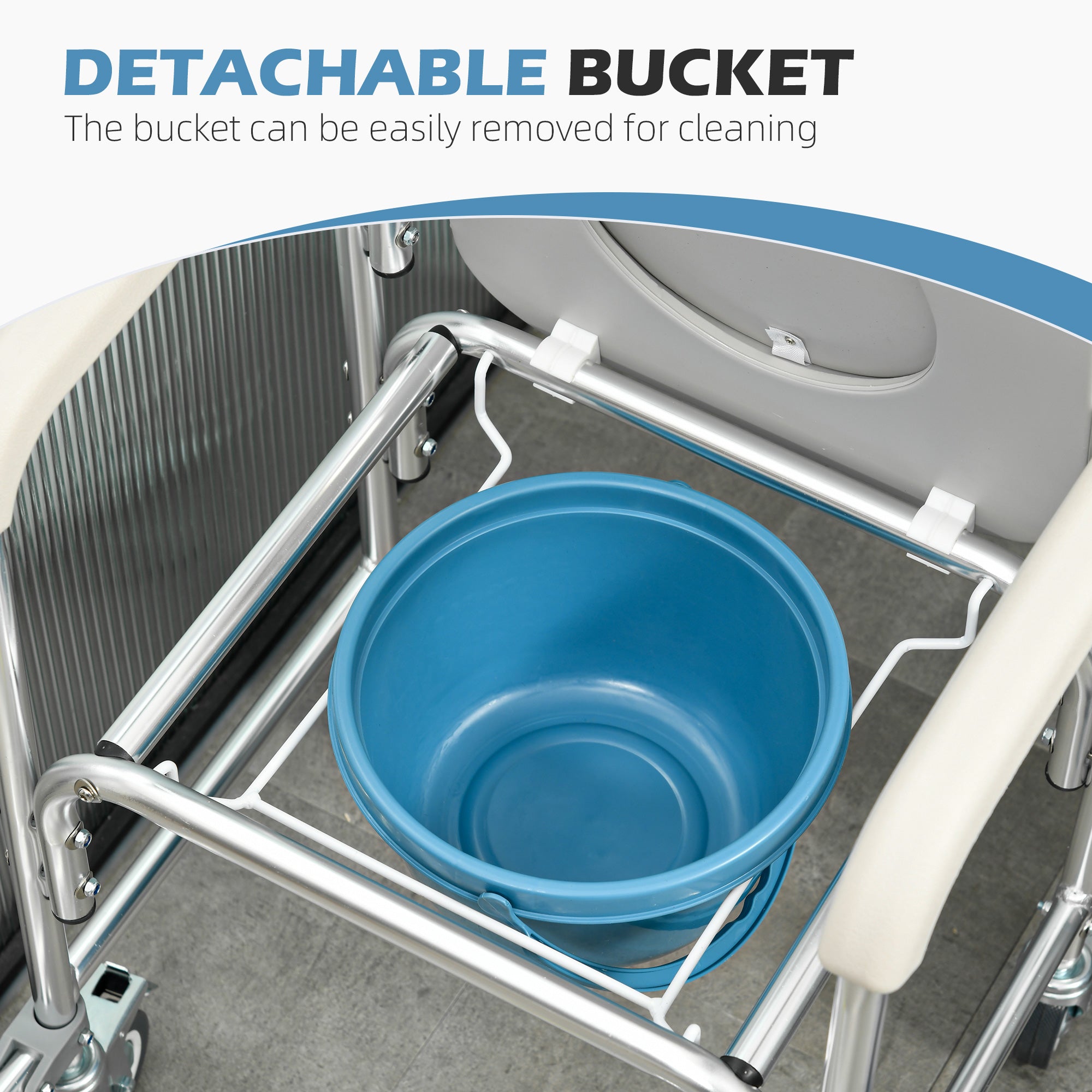 3-in-1 Shower Commode Wheelchair, Transport Beside Commode Chair with Padded Seat for the Elderly, Disabled
