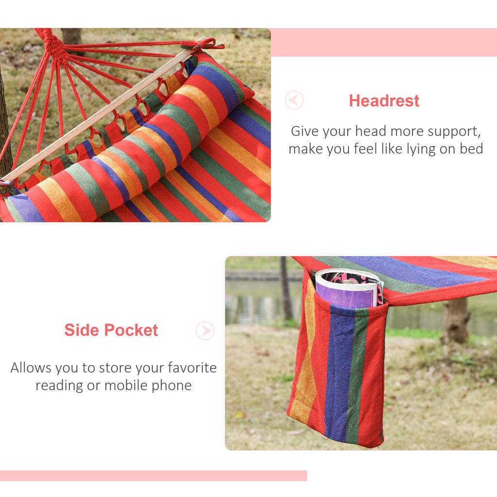 Cotton Hammock Portable Soft Swing Sleeping w/ Headrest & Side Pocket Deluxe Swing Chair for Beach, Yard, Bedroom, Patio, Porch, Indoor, Outdoor, Rainbow Stripes
