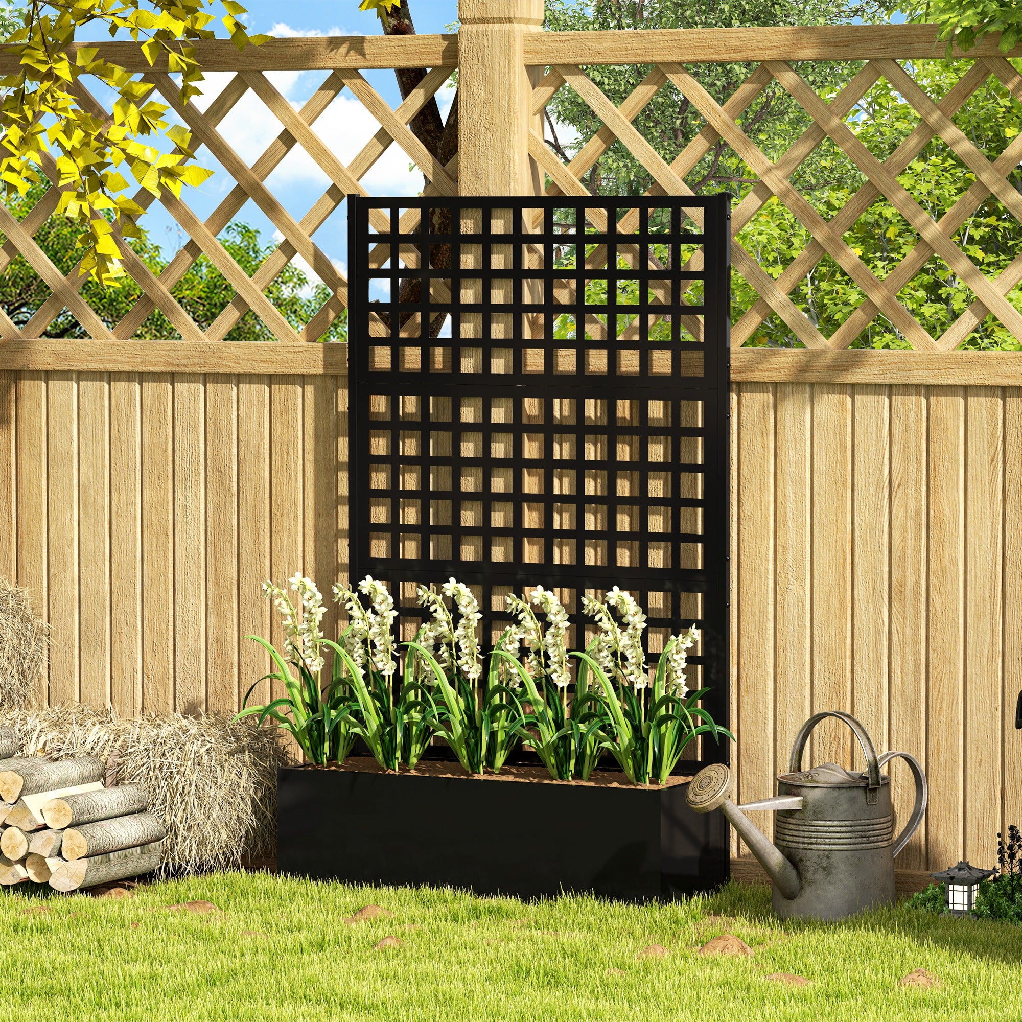 Galvanized Raised Garden Bed Planter Box with Trellis for Climbing Plants, Vegetable, Vines, 43" x 16" x 70"
