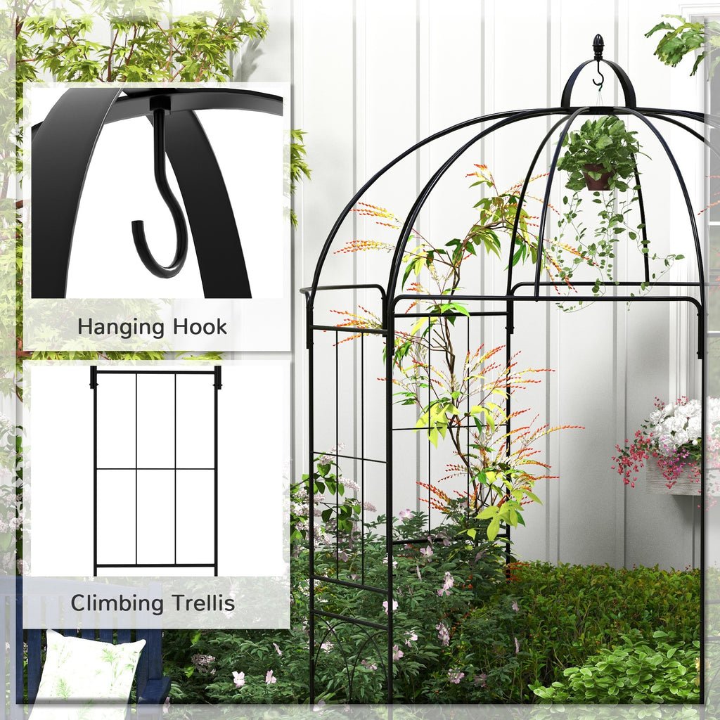 Birdcage Shape Arbour, Metal Garden Arbour Pergola Pavilion for Climbing Plants, Lights, French Style Arch Trellis