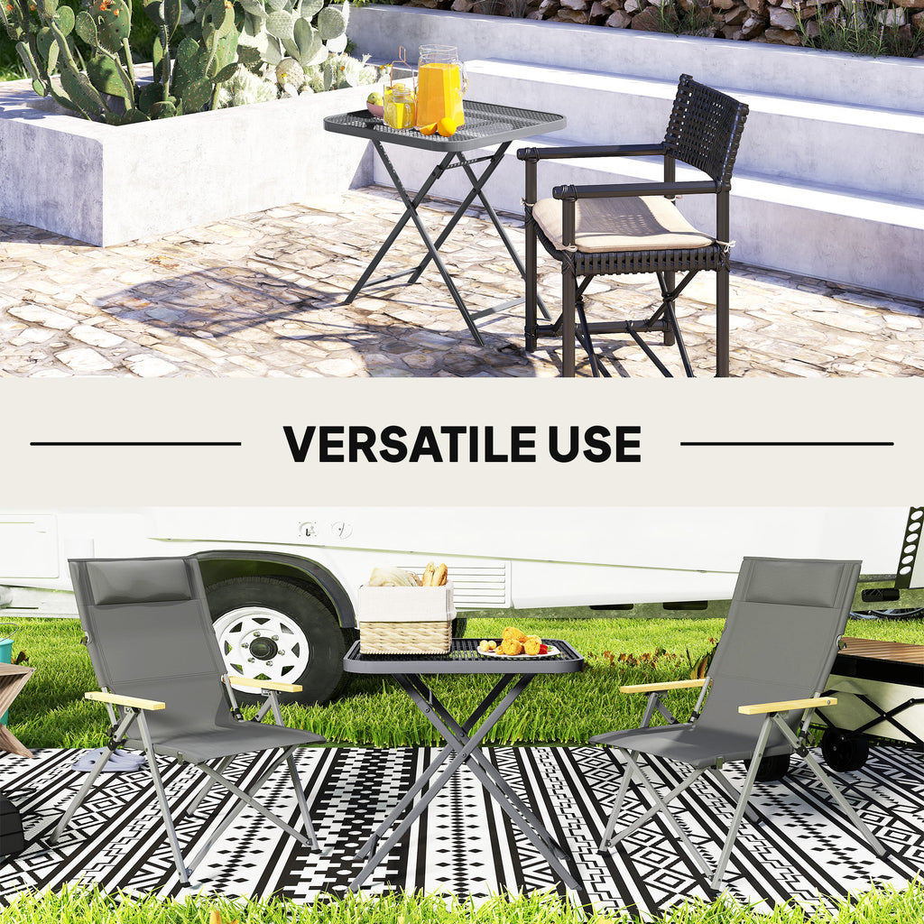 27.5" Square Outdoor Patio Table, Outdoor Folding Table with Grid Rattan-Like Top for Camping, Picnic, Light Grey