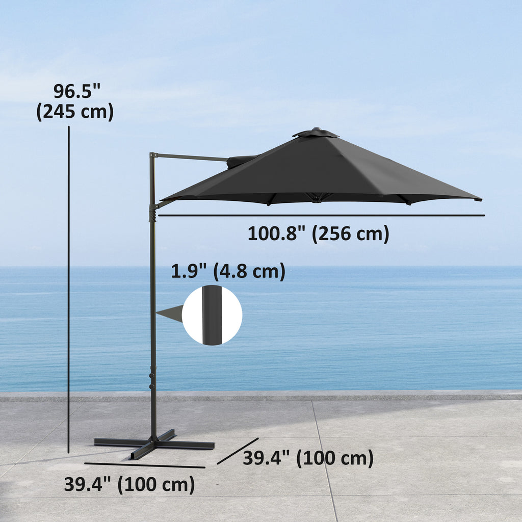 8.5FT Offset Patio Umbrella 360Â° Rotation Cantilever Parasol Outdoor Cantilever Roma Parasol Î¦100.8" x 96.5"H Black