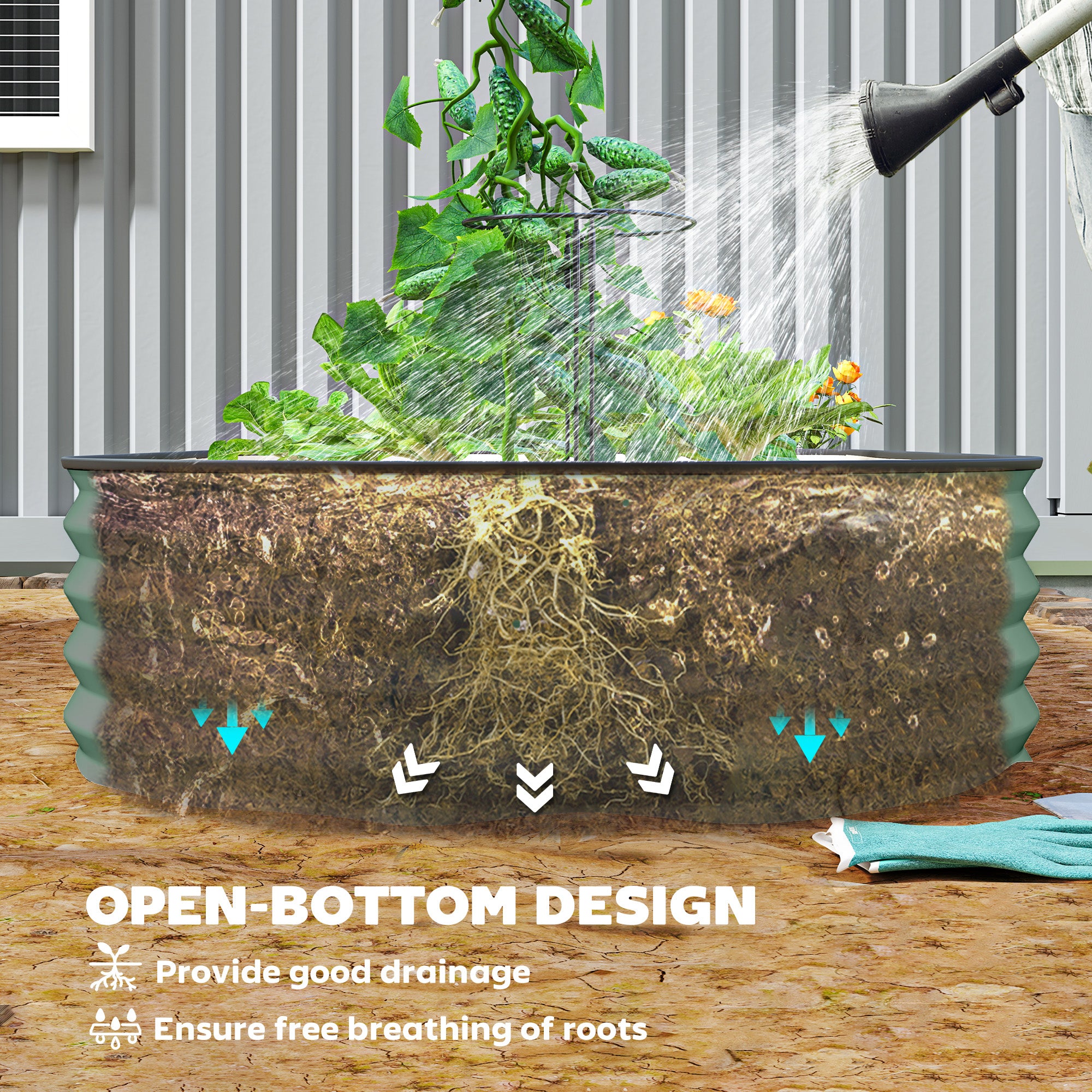 6' x 3' x 1' Large Outdoor Planter Box, Galvanized Raised Garden Bed with Metal Plant Stake, Light Green